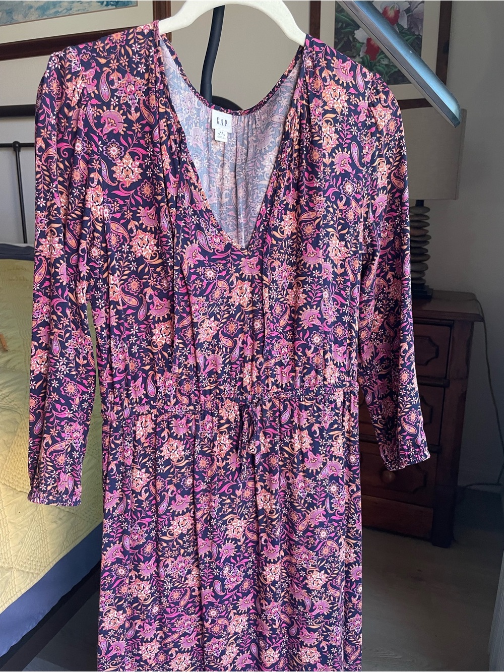 GAP Pink and Purple Paisley Long Sleeve Midi Dress